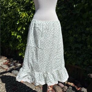 Brandy Melville White Floral Midi Skirt with Ruffle Hem